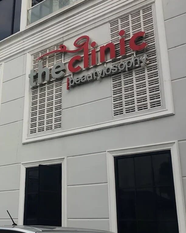 The Clinic Beautylosophy signage on the building facade